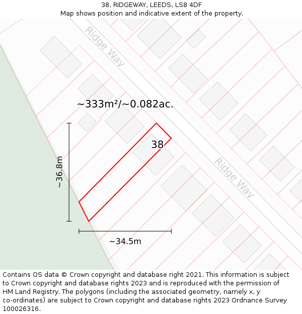 38, RIDGEWAY, LEEDS, LS8 4DF: Plot and title map