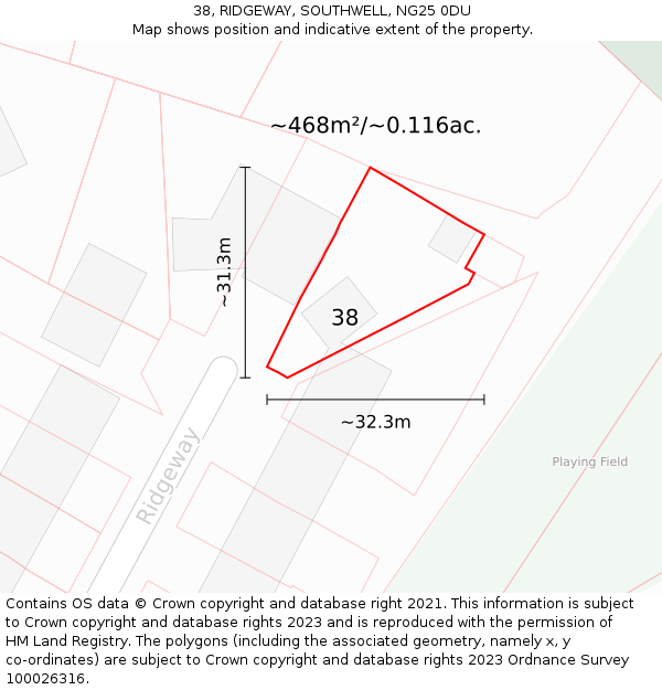 38, RIDGEWAY, SOUTHWELL, NG25 0DU: Plot and title map