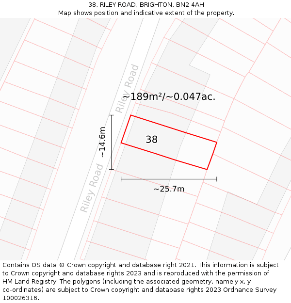 38, RILEY ROAD, BRIGHTON, BN2 4AH: Plot and title map