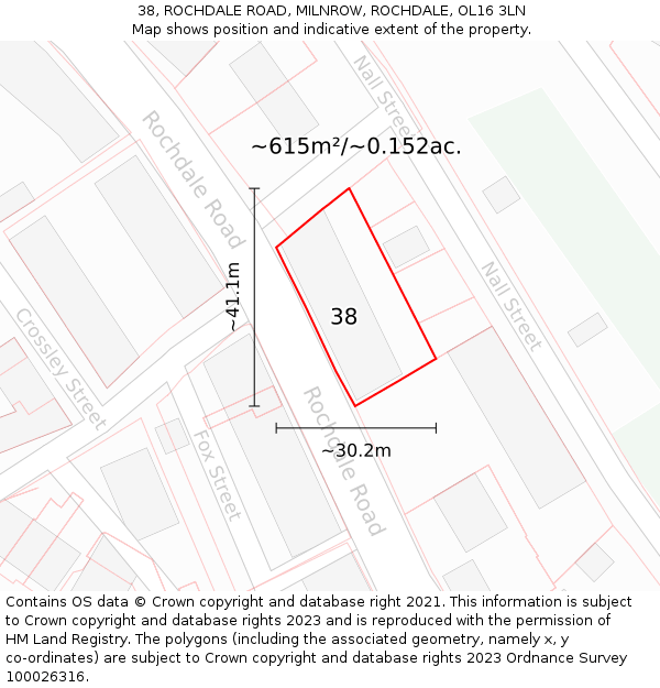 38, ROCHDALE ROAD, MILNROW, ROCHDALE, OL16 3LN: Plot and title map