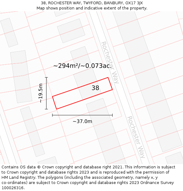 38, ROCHESTER WAY, TWYFORD, BANBURY, OX17 3JX: Plot and title map