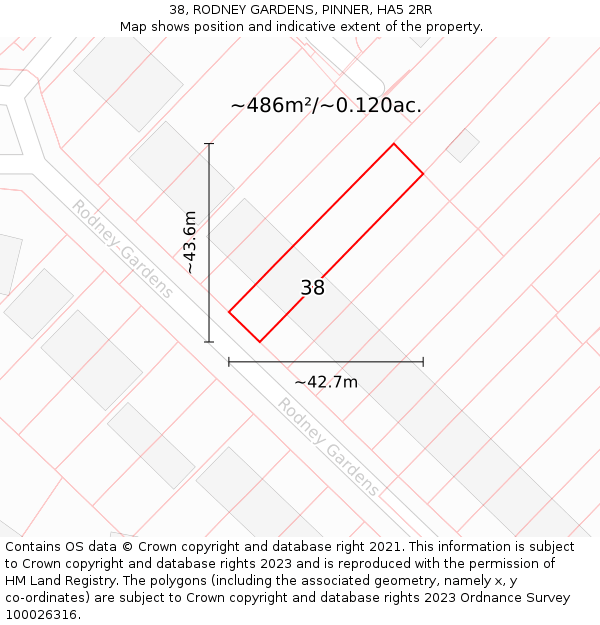 38, RODNEY GARDENS, PINNER, HA5 2RR: Plot and title map