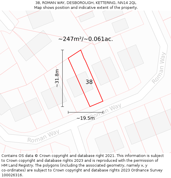 38, ROMAN WAY, DESBOROUGH, KETTERING, NN14 2QL: Plot and title map