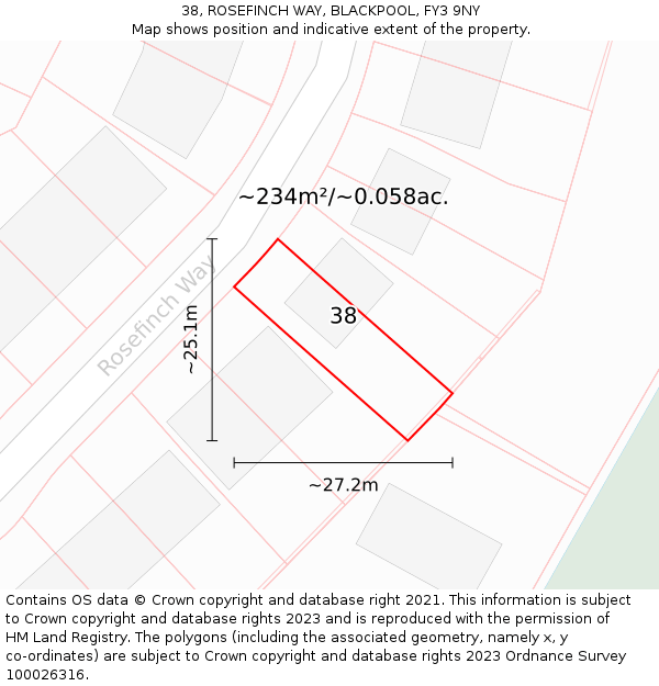 38, ROSEFINCH WAY, BLACKPOOL, FY3 9NY: Plot and title map