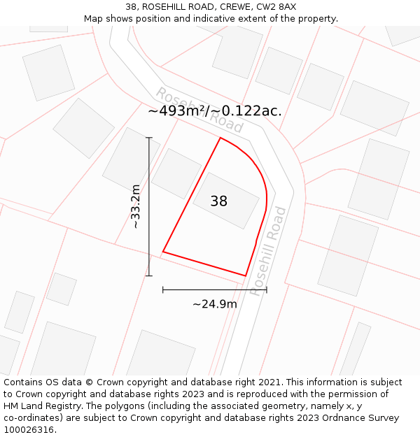 38, ROSEHILL ROAD, CREWE, CW2 8AX: Plot and title map