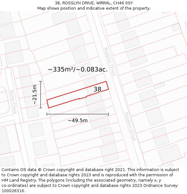 38, ROSSLYN DRIVE, WIRRAL, CH46 0SY: Plot and title map