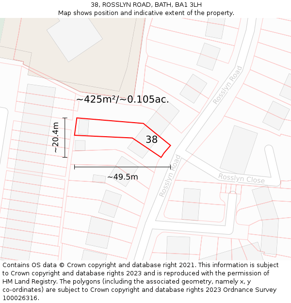 38, ROSSLYN ROAD, BATH, BA1 3LH: Plot and title map