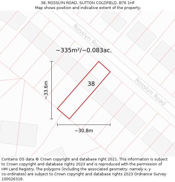 38, ROSSLYN ROAD, SUTTON COLDFIELD, B76 1HF: Plot and title map