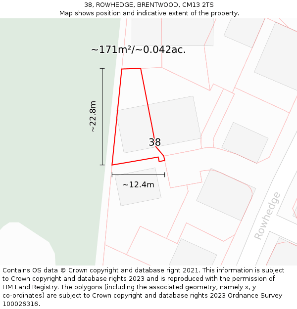 38, ROWHEDGE, BRENTWOOD, CM13 2TS: Plot and title map