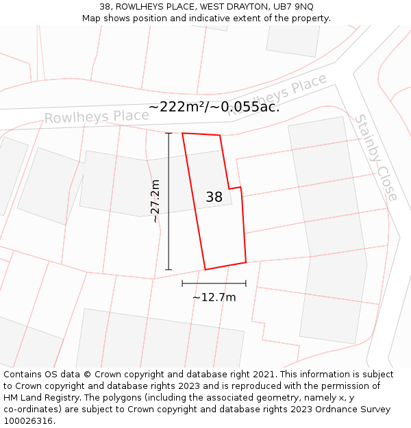 38, ROWLHEYS PLACE, WEST DRAYTON, UB7 9NQ: Plot and title map