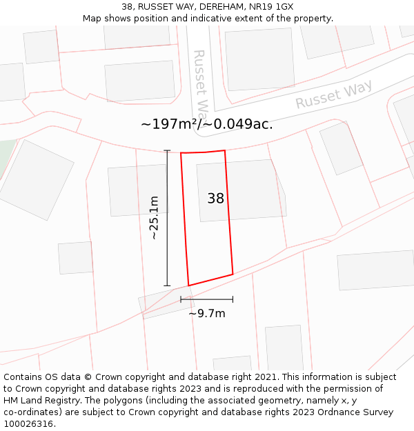 38, RUSSET WAY, DEREHAM, NR19 1GX: Plot and title map