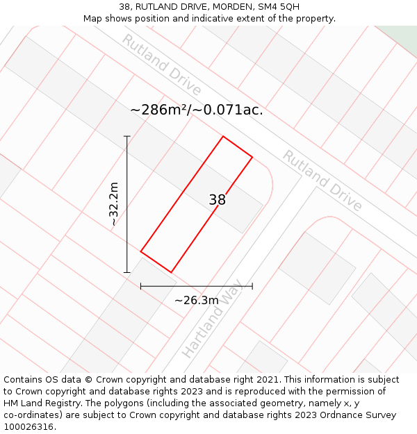 38, RUTLAND DRIVE, MORDEN, SM4 5QH: Plot and title map