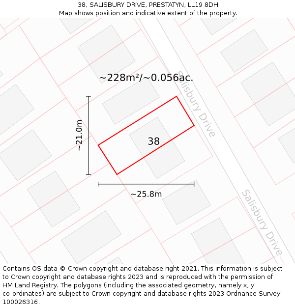 38, SALISBURY DRIVE, PRESTATYN, LL19 8DH: Plot and title map