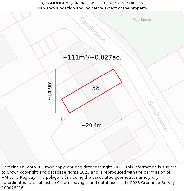 38, SANDHOLME, MARKET WEIGHTON, YORK, YO43 3ND: Plot and title map