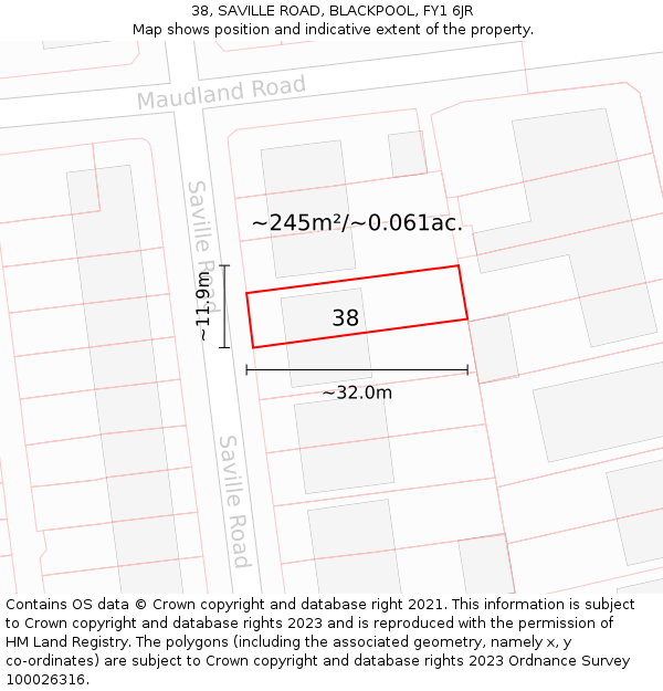 38, SAVILLE ROAD, BLACKPOOL, FY1 6JR: Plot and title map