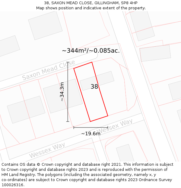 38, SAXON MEAD CLOSE, GILLINGHAM, SP8 4HP: Plot and title map