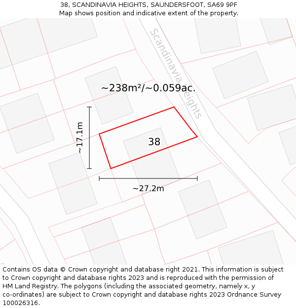 38, SCANDINAVIA HEIGHTS, SAUNDERSFOOT, SA69 9PF: Plot and title map