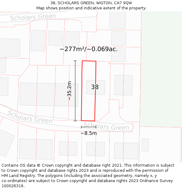 38, SCHOLARS GREEN, WIGTON, CA7 9QW: Plot and title map