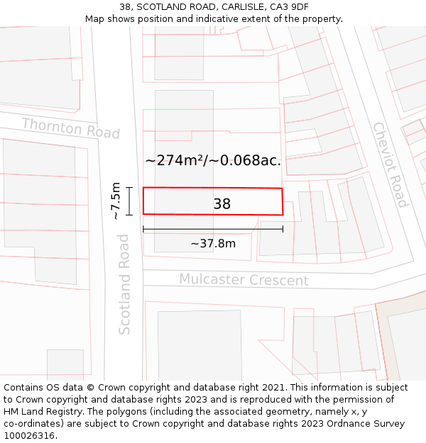 38, SCOTLAND ROAD, CARLISLE, CA3 9DF: Plot and title map