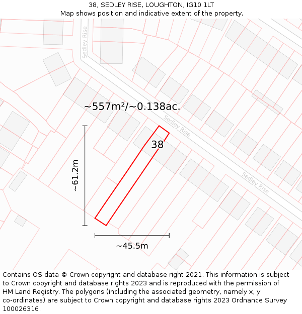 38, SEDLEY RISE, LOUGHTON, IG10 1LT: Plot and title map