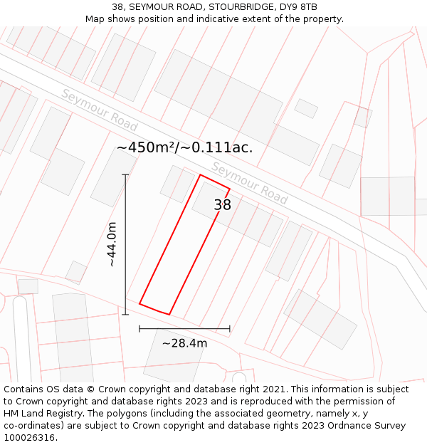 38, SEYMOUR ROAD, STOURBRIDGE, DY9 8TB: Plot and title map