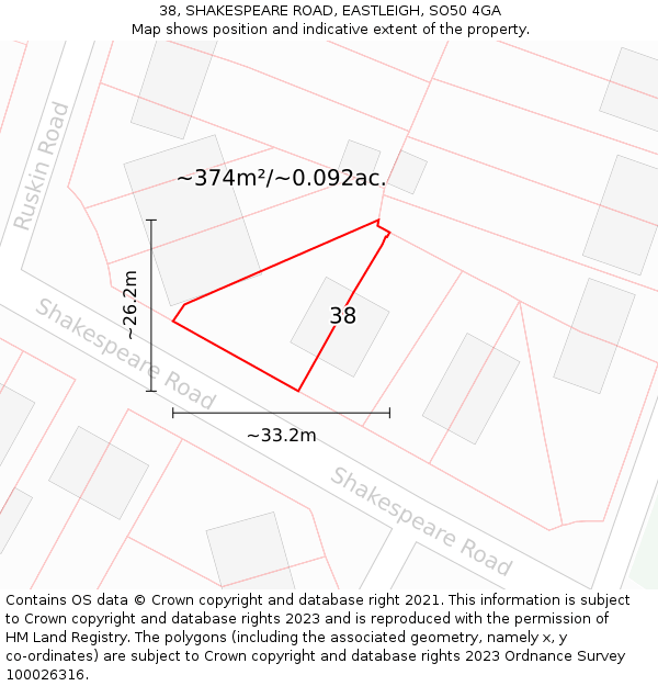 38, SHAKESPEARE ROAD, EASTLEIGH, SO50 4GA: Plot and title map