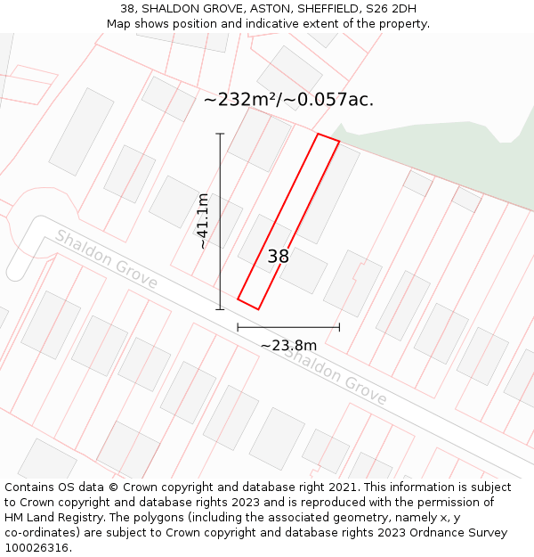 38, SHALDON GROVE, ASTON, SHEFFIELD, S26 2DH: Plot and title map