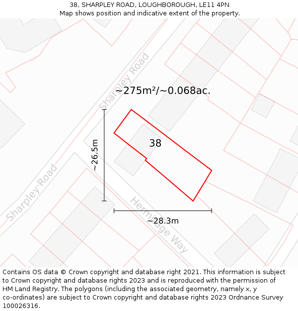 38, SHARPLEY ROAD, LOUGHBOROUGH, LE11 4PN: Plot and title map