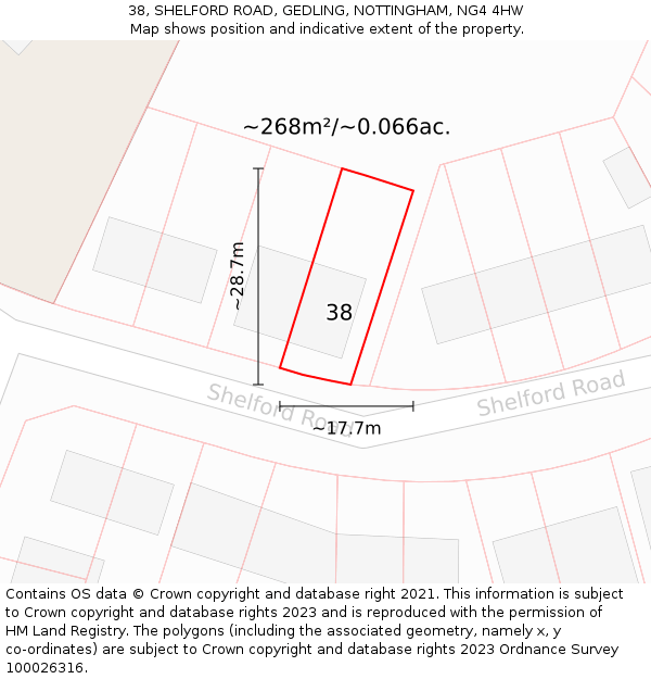 38, SHELFORD ROAD, GEDLING, NOTTINGHAM, NG4 4HW: Plot and title map