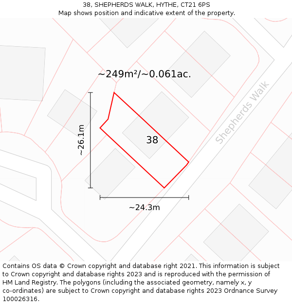 38, SHEPHERDS WALK, HYTHE, CT21 6PS: Plot and title map