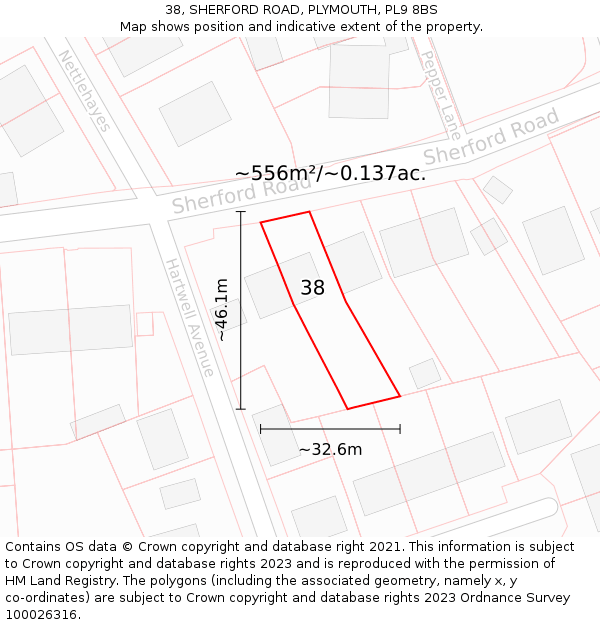 38, SHERFORD ROAD, PLYMOUTH, PL9 8BS: Plot and title map