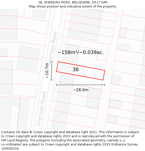 38, SHERIDAN ROAD, BELVEDERE, DA17 5AR: Plot and title map