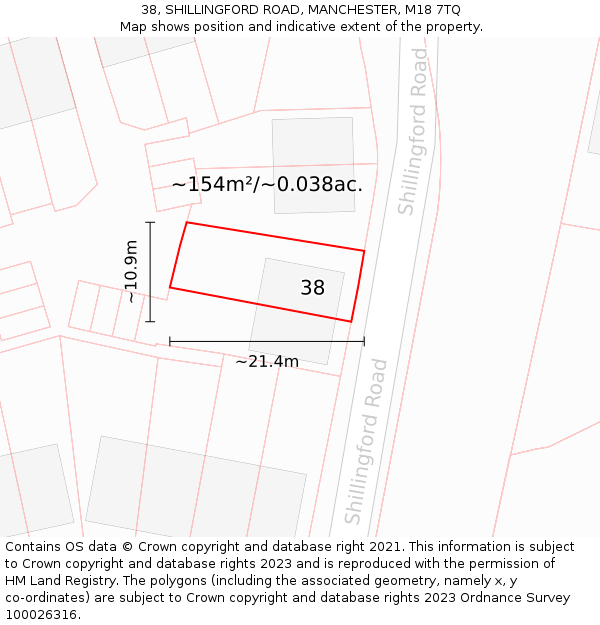 38, SHILLINGFORD ROAD, MANCHESTER, M18 7TQ: Plot and title map