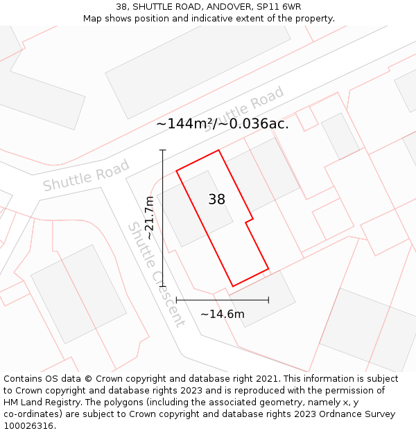 38, SHUTTLE ROAD, ANDOVER, SP11 6WR: Plot and title map