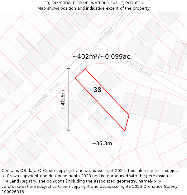 38, SILVERDALE DRIVE, WATERLOOVILLE, PO7 6DN: Plot and title map