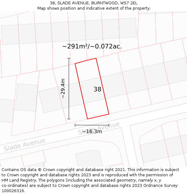 38, SLADE AVENUE, BURNTWOOD, WS7 2EL: Plot and title map