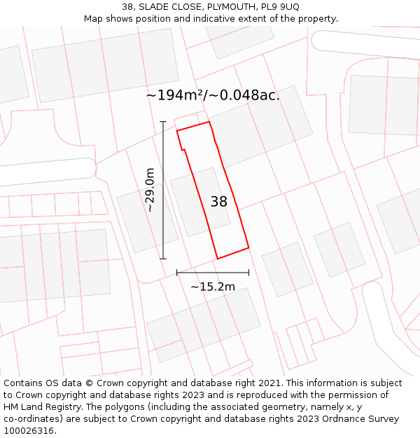 38, SLADE CLOSE, PLYMOUTH, PL9 9UQ: Plot and title map