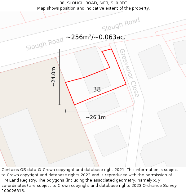 38, SLOUGH ROAD, IVER, SL0 0DT: Plot and title map