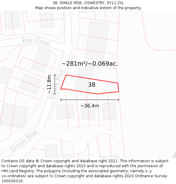38, SMALE RISE, OSWESTRY, SY11 2YL: Plot and title map