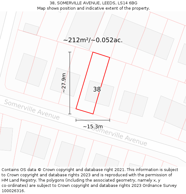 38, SOMERVILLE AVENUE, LEEDS, LS14 6BG: Plot and title map