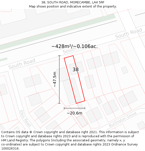 38, SOUTH ROAD, MORECAMBE, LA4 5RF: Plot and title map