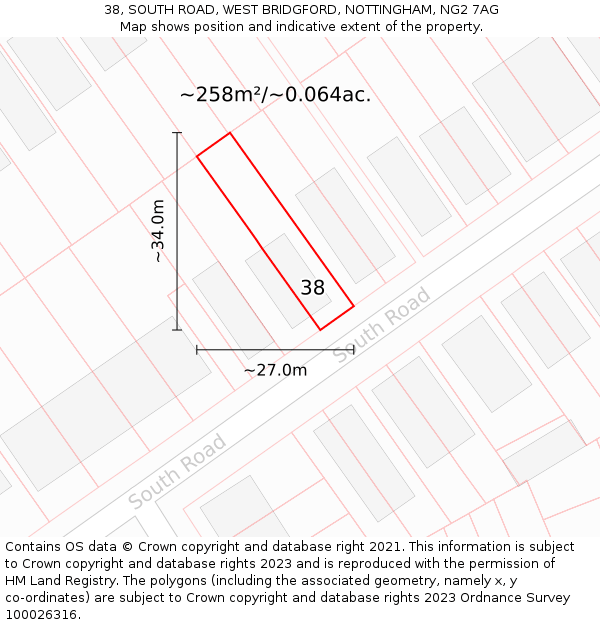 38, SOUTH ROAD, WEST BRIDGFORD, NOTTINGHAM, NG2 7AG: Plot and title map