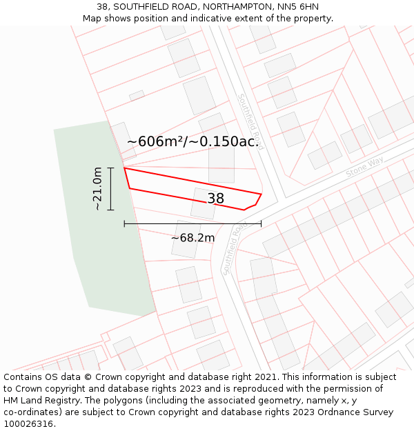 38, SOUTHFIELD ROAD, NORTHAMPTON, NN5 6HN: Plot and title map