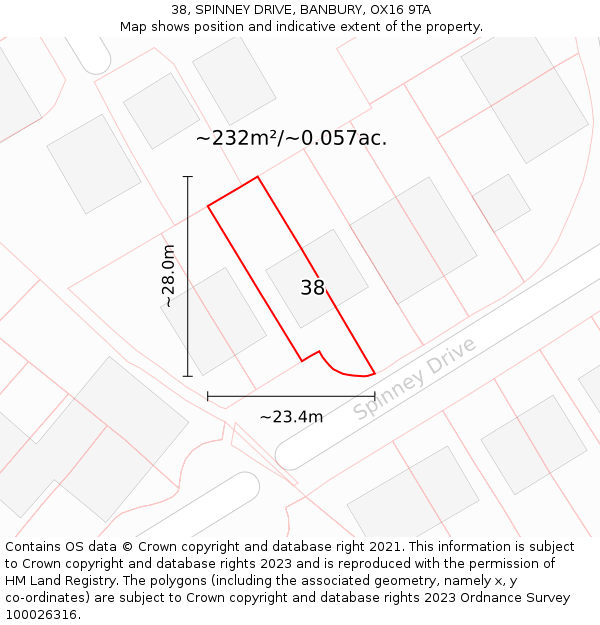 38, SPINNEY DRIVE, BANBURY, OX16 9TA: Plot and title map