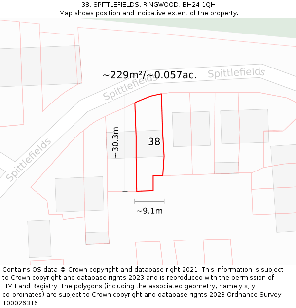38, SPITTLEFIELDS, RINGWOOD, BH24 1QH: Plot and title map
