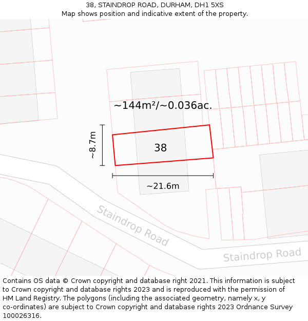 38, STAINDROP ROAD, DURHAM, DH1 5XS: Plot and title map