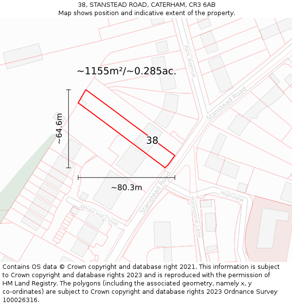 38, STANSTEAD ROAD, CATERHAM, CR3 6AB: Plot and title map