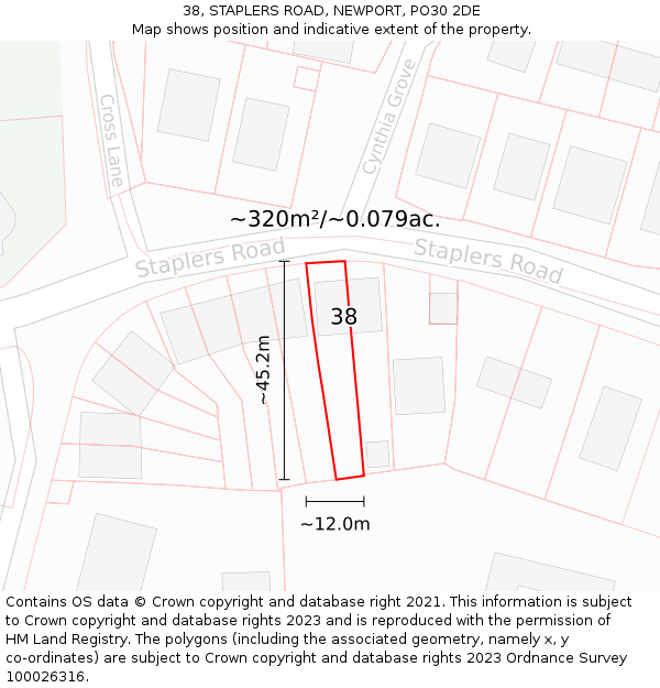 38, STAPLERS ROAD, NEWPORT, PO30 2DE: Plot and title map