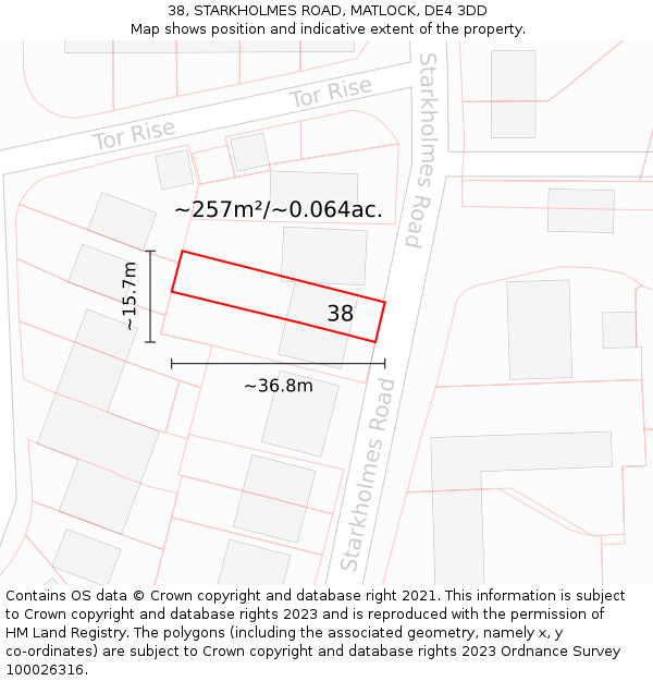 38, STARKHOLMES ROAD, MATLOCK, DE4 3DD: Plot and title map