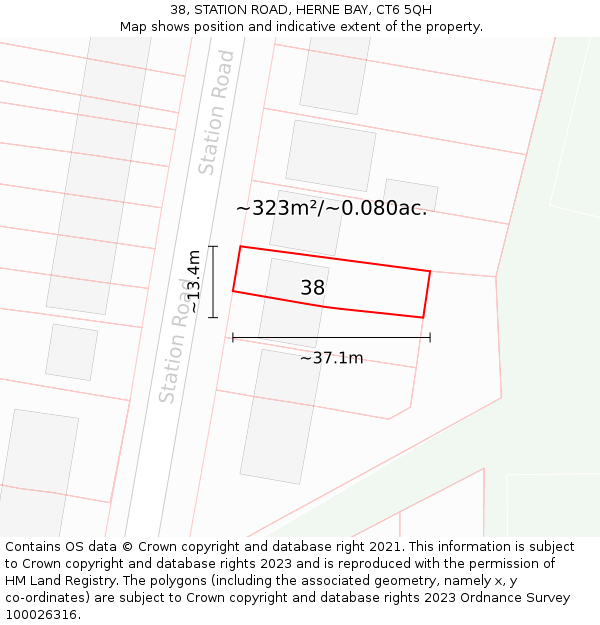 38, STATION ROAD, HERNE BAY, CT6 5QH: Plot and title map